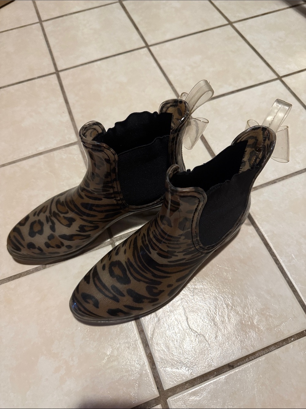 Catherine Malandrino Brown Leopard Print Rain Chelsea Boots